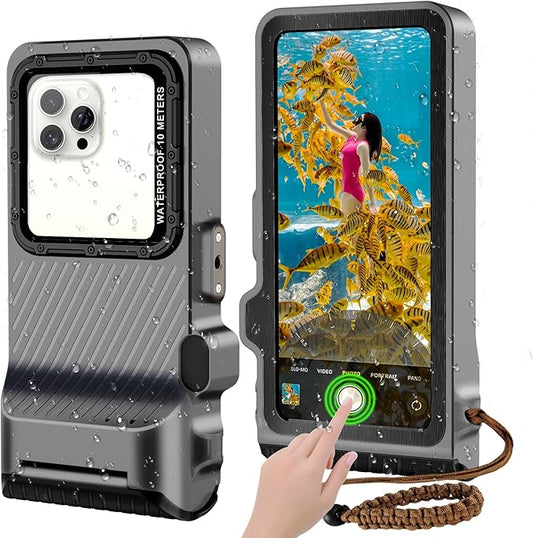 2025 Upgrade Waterproof Phone Case, Diving Snorkeling Swimming Scuba Underwater Touch Screen Photo Video Housing Cover for 17/16/15/14/13/12/11 Pro Max/XS/X Samsung Galaxy S25/S24/S23/S22 (Black Gray)