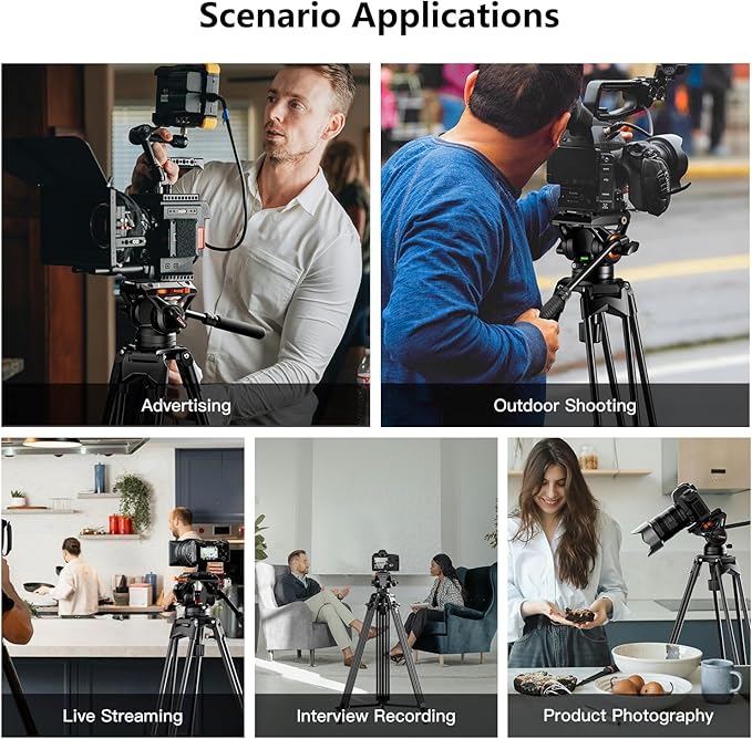 Video Tripod, COMAN 74" Professional Metal Heavy Duty Camera Tripods with Adjustable Damping Fluid Head, Dual-Mode QR Plate Compatible with DJI RS4 Manfrotto (Q6 New Fluid Head)