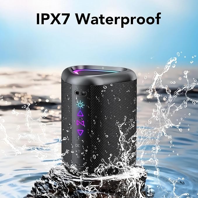 aowoka Bluetooth Speaker, 2025 Portable Wireless Speakers with Led Light, Bluetooth 5.4, 24H Playtime, Enhanced Bass, IPX7 Waterproof, Outdoor Speaker for Travel, Sport, Party, Biking.