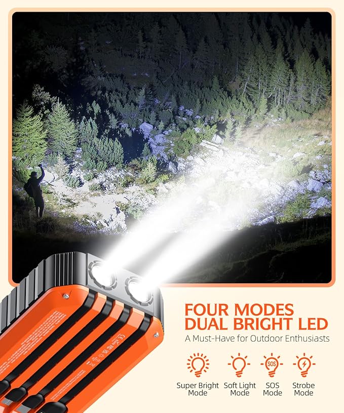 QiSa Solar Charger Power Bank 40000mAh Built in 4 Cables and Hand Crank, Portable Charger 22.5W Fast Charger 6 Outputs & 4 Inputs External Battery Pack with Bright Flashlight and Compass