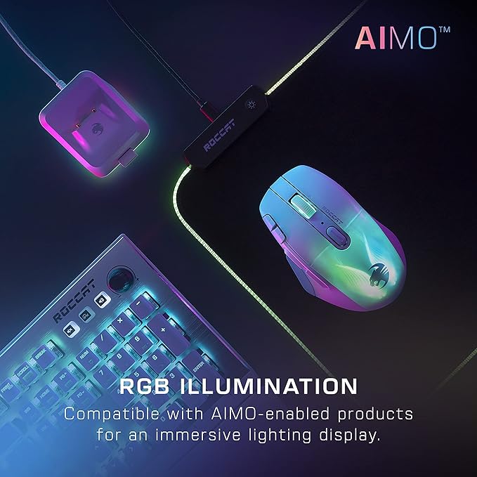 Turtle Beach Kone XP Air Wireless Customizable Ergonomic RGB Gaming Mouse, Bluetooth, 19K DPI Optical Sensor, 100-hour Battery & Charging Dock, 29 Programmable Inputs & RGB Lighting, 4D Wheel – White