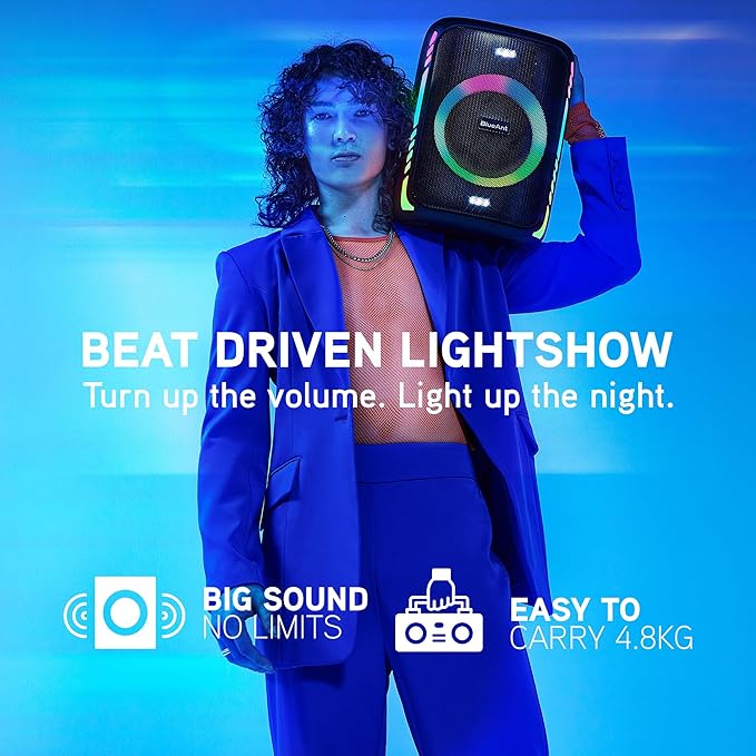 BlueAnt X5i | Portable Bluetooth Party Speaker | Black | 120W Peak Power | Includes (2) Wireless Microphones | (Up to) 30-Hr Playtime