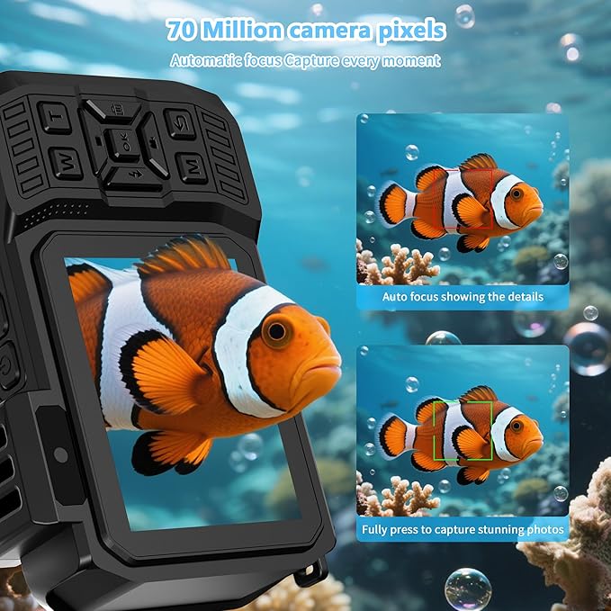 8K Waterproof Digital Camera Snorkeling: 70MP 33FT Compact Rugged Underwater Camera HD Dual-Screen with 18X Zoom Selfie 64GB Card & 2500 mAh Battery for Outdoor Scuba Diving Fishing Swimming Black