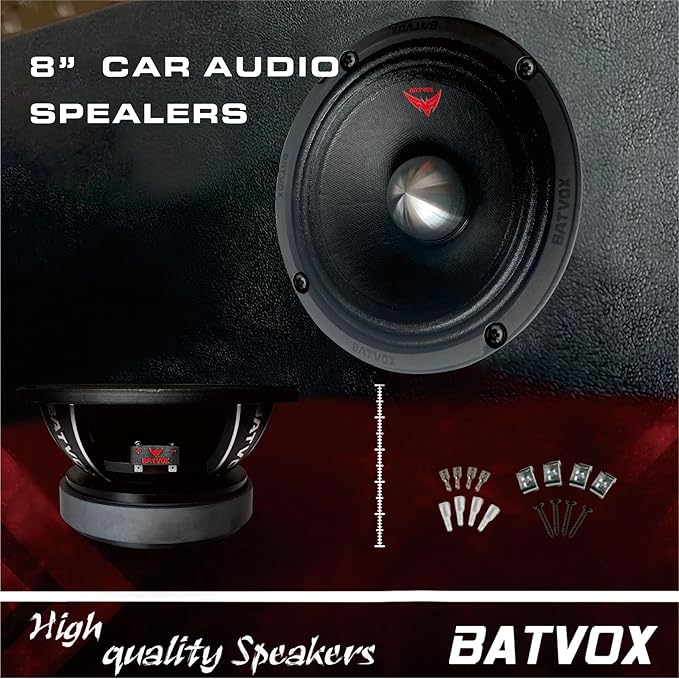 MX80S2 Midrange Loudspeaker 8" Silver Bullet, 700W Max, 4 Ohms, Premium Quality Audio Door Speakers for Car or Truck Stereo Sound System, Black (1 Speaker)