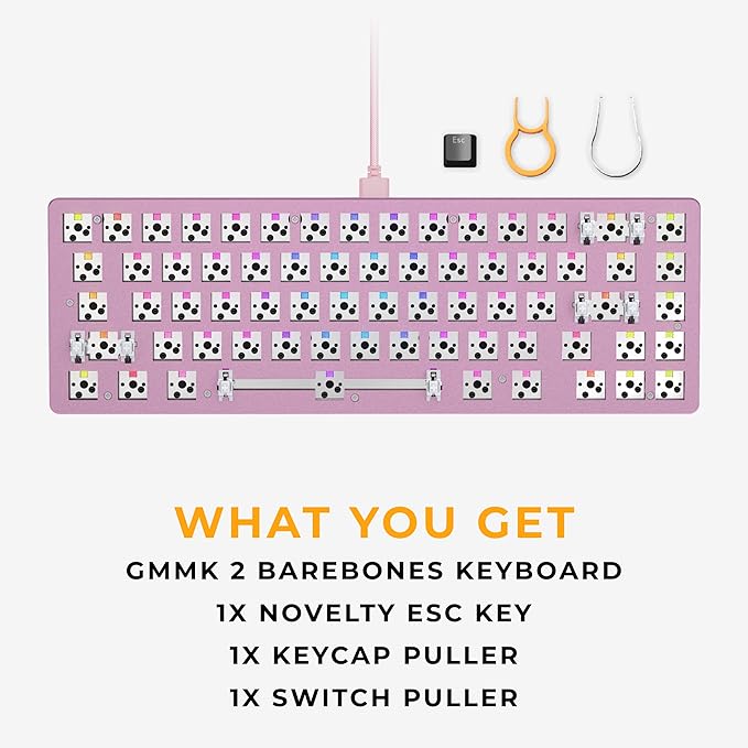 Glorious Gaming GMMK 2 Compact 65% Barebones (Frame Only) - Mechanical Gaming Keyboard Frame, Compact TKL Size (65%), Aluminium, Customisable, Per Key RGB, American QWERTY Layout - Pink