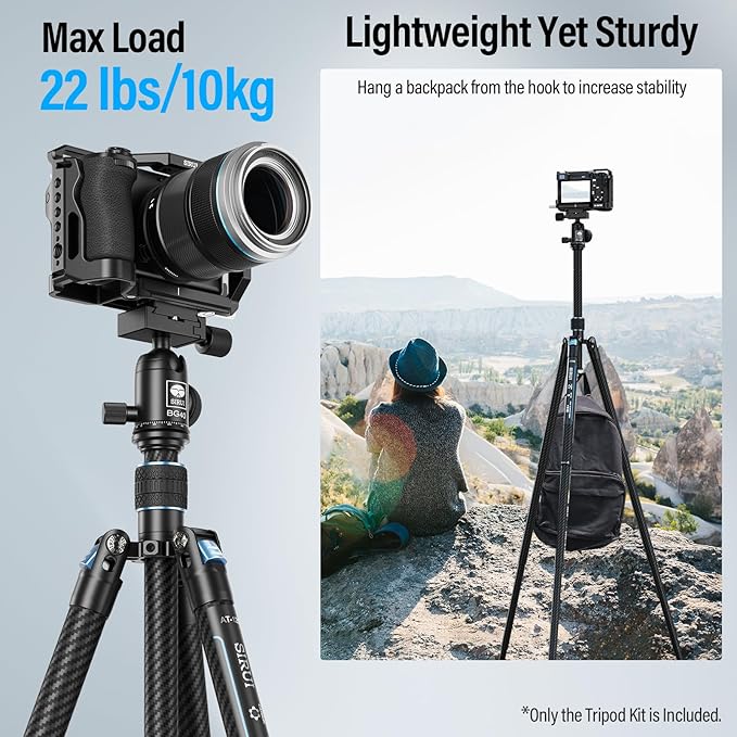 SIRUI 60" Carbon Fiber Tripod for Camera with 360° Panoramic Ball Head, Arca QR Plate, Compact Lightweight 2.1lbs Travel Tripod for DSLR Video Camcorder, Max Load 10kg, Traveler X-III