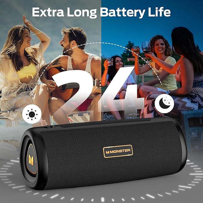 Monster S230 Portable Bluetooth Speaker, Wireless Speaker with 30W Loud Stereo Sound, Wireless Stereo Pairing, 24H Playtime, Bluetooth 6.0 Supports TF Card, AUX for Outdoor/Home/Party