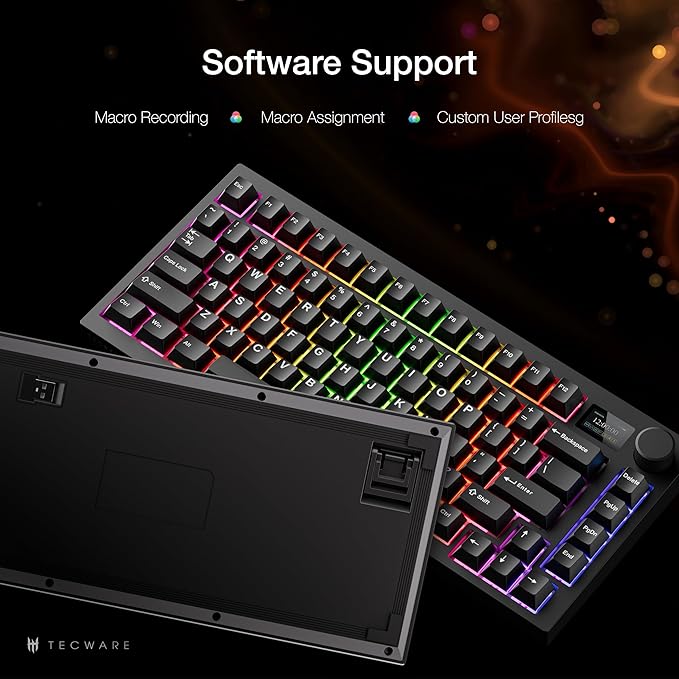 TECWARE Spectre 75% RGB Mechanical Gaming Keyboard with Customizable LCD Screen, Multi-Function Knob, Gasket Mount, South Face 5-Pin Universal Hot-Swappable Sockets Black Cocoa Brown Switch