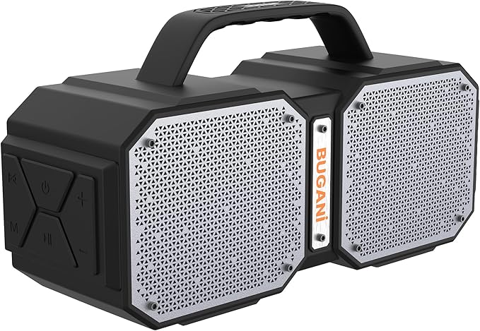 BUGANI Bluetooth Speaker, Shock Portable Bluetooth 5.3, Waterproof, Wireless Speakers, 60W Super Power, Outdoor Speaker, Black (New Model)