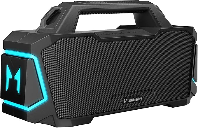 Bluetooth Speaker,Musibaby M1 Portable Bluetooth Speakers:Loud Stereo Sound with Subwoofer,Deep Bass,IPX6 Waterproof,Wireless Speaker with BT5.3,Dual Pairing,24H+ Playtime for Outdoor,Beach(Blk)