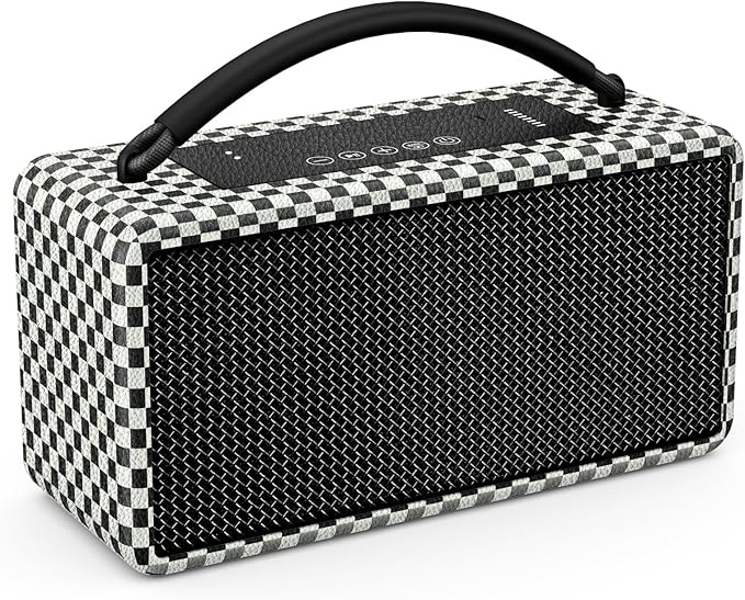 DINDIN Portable Bluetooth Speaker: 80W (Peak), 20H Playtime, Loud Wireless Wood Speakers with Bass, AUX and USB Input, Subwoofer, TWS Pairing, Vintage Speaker for Outdoor, Home, Office (White+Black)