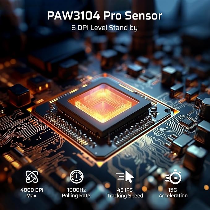 LTC GM024 Tri-Mode Wireless Gaming Mouse, 59g Ultra-Light Ergonomic Gaming Mouse 2.4Ghz/BT/Wired, 6-Level DPI 4800 Max, 1000Hz, 5 Programmable Buttons, Pro Software