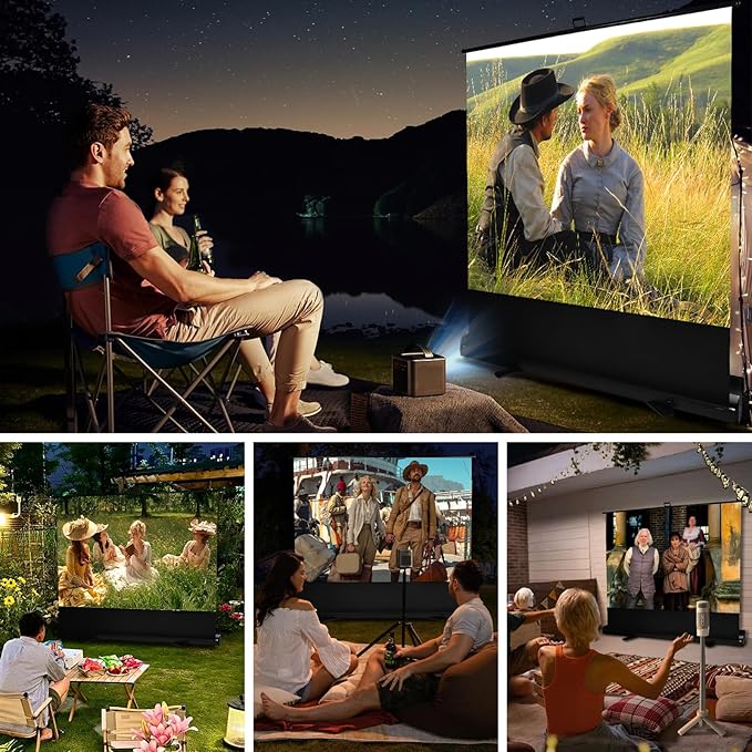 84 inch Portable Projector Screens Indoor Outdoor Projector Screen 4:3 4K HD Outdoor Movie Screen, Lightweight and Retractable for Home Cinema Backyard Movie Night, Meeting Presentation