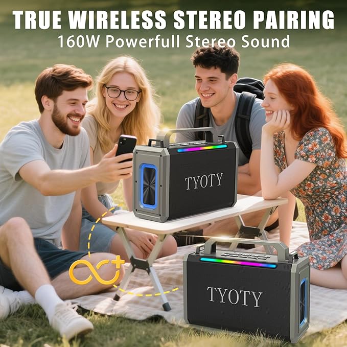 Portable Bluetooth Speaker 80W Loud Wireless Outdoor Stereo Sound Deep Bass IPX5 Waterproof Big Powerful Large Party Speakers with Colorful LED Lights, TWS, EQ, AUX, USB for Home Travel Camping