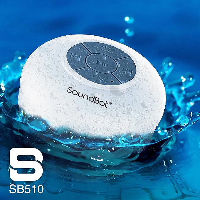 SoundBot® SB510 HD Water Resistant Bluetooth 4.0 Shower Speaker, Handsfree Portable Speakerphone with Built-in Mic, 6hrs of Playtime, Control Buttons and Dedicated Suction Cup for Showers (White)