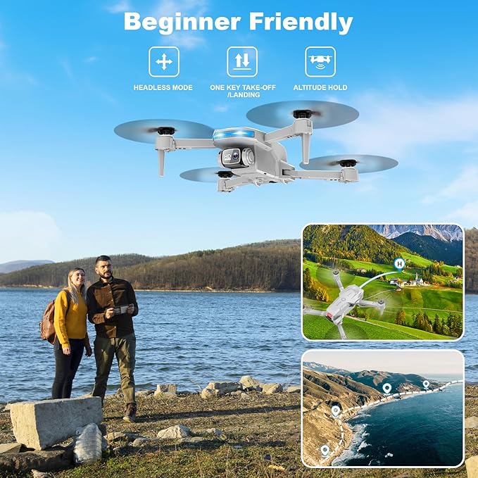 Drone with 1080P Camera - Foldable Remote Control Quadcopter with Voice Gesture Control, 3D Flip, One Key Start, Emergency Stop, 2 Batteries, Easier to use, Toy for Adults Beginners, Grey