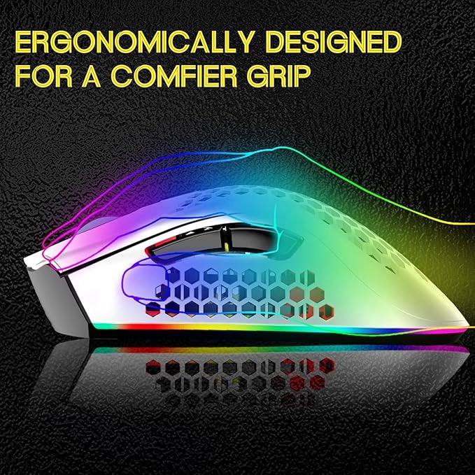 VEGCOO Wireless Gaming Mouse, Silent Click Wireless Rechargeable Mouse with Colorful LED Lights and 3 Level DPI 400mah Lithium Battery for Laptop and Computer (C23 White)