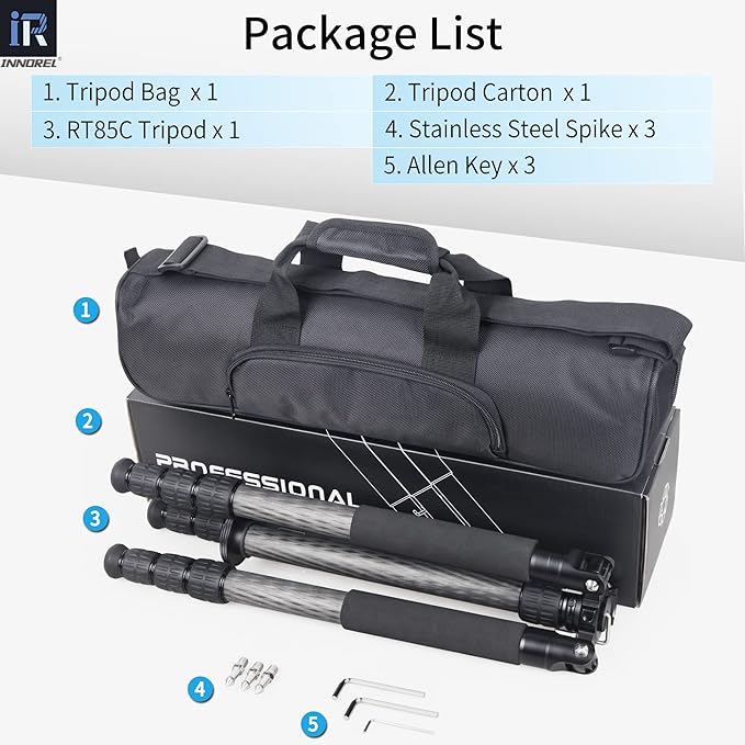 Carbon Fiber Tripod-INNOREL RT85C Without Ballhead Super Professional Tripod Monopod Heavy Duty Stand Support for Digital DSLR Camera Black