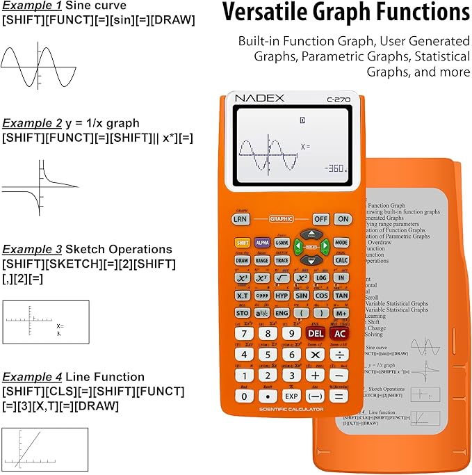 Scientific Calculator with Graphing, Includes Carrying Case, for College and High School Students, Calculus, Algebra, Geometry, Trigonometry, Statistics, Physics, Chemistry, Orange