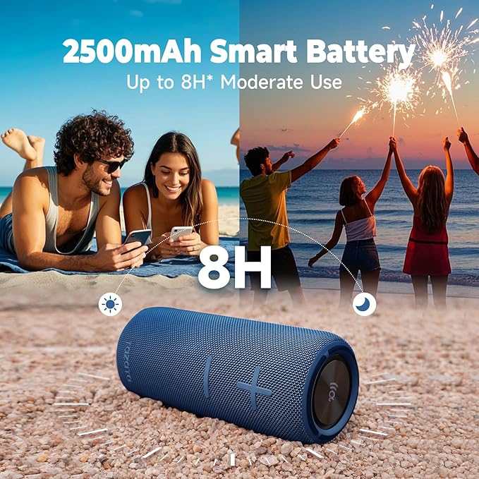 IPX7 Waterproof Bluetooth Speaker - 30W HD Sound, 8H Playtime, TWS Pairing, BT5.3, Portable for Pool/Beach/Shower, Blue Gift