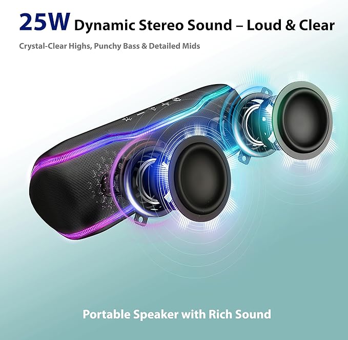 Pink Bluetooth Speaker, IPX7 Waterproof Outdoor Wireless Speaker, 24H Playtime, LED Lights, TWS Pairing, Ideal for Pool, Beach, Birthday Gifts for Teen Girls, Pink