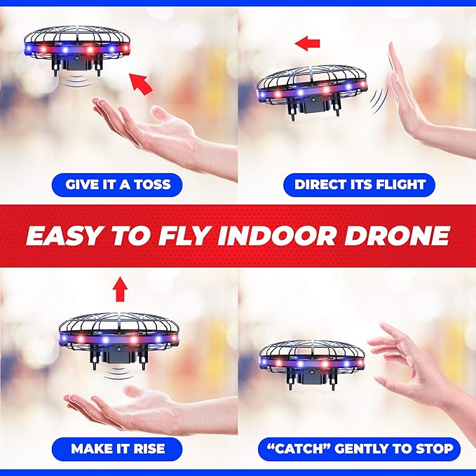 Force1 Scoot LED Hand Operated Drone for Kids or Adults - Hands Free Motion Sensor Mini Drones, Easy Indoor Flying Orb Ball Small UFO Toy for Boys and Girls (Red/Blue)