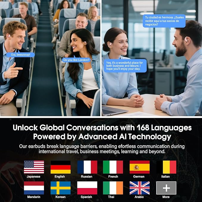 AI Translation Earbuds Real Time with Audio and Video Calls, 164 Language/7 Translation Modes Translator Earbuds Bluetooth 5.4 with APP, 50H Translate Ear Buds Device for Business/Learning, Pink