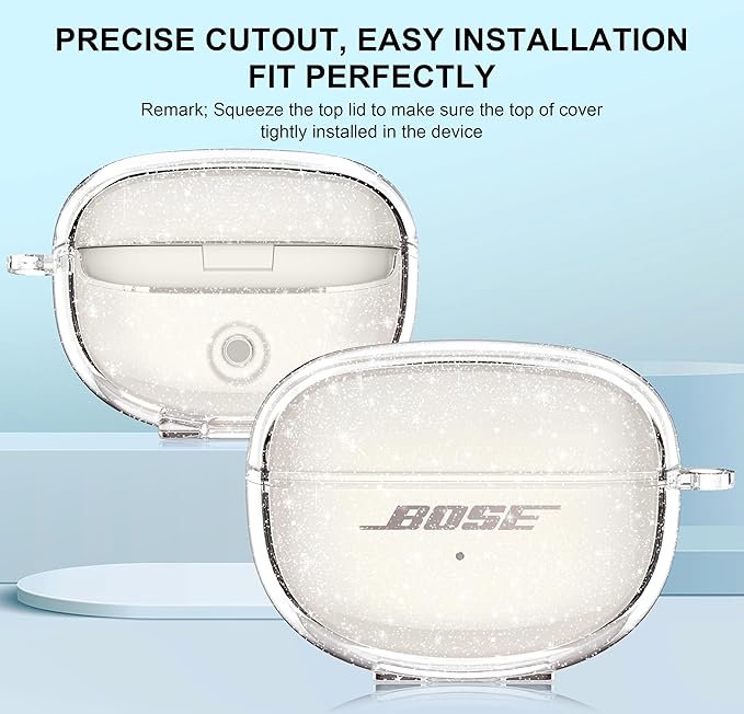 for Bose Ultra Open Earbuds Case Glitter,Cute Sparkle Bling for Bose Ultra Open Case Cover 2024,Soft TPU Cover for Bose Open Ear Earbuds Accessories with Carabiner and Cleaning Pen-Glitter