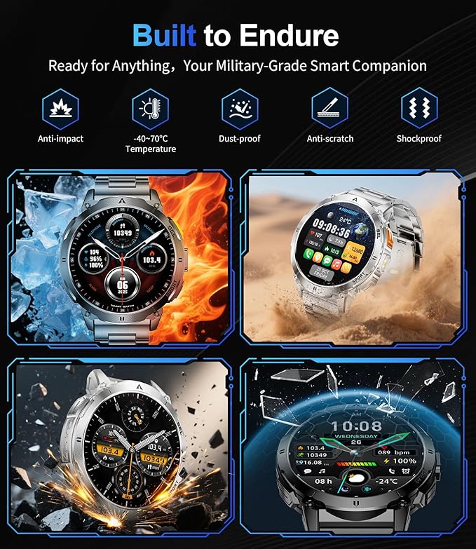 LIGE Smart Watches for Men with LED Flashlight/Call, 1,62'' HD AMOLED Screen 730mAh Military Smartwatches with 110+ Sports, 3ATM Fitness Tracker with 24/7 Heart Rate/Sleep for iOS Android, Black