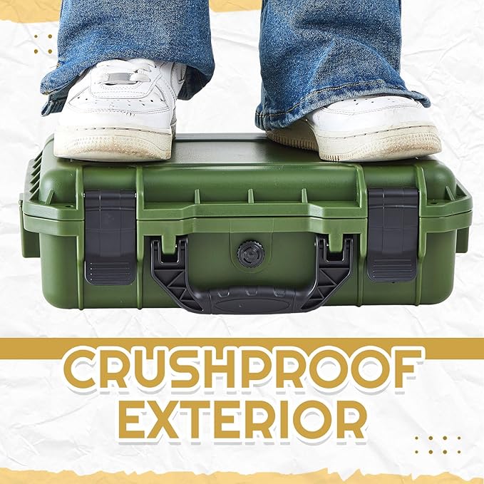 11.3 x 8.7 x 4.2 Inch Waterproof Hard Case with DIY Customizable Foam Insert Portable Protective Case with Knife for Camera Drones Equipments Tools Test Instruments (Green)