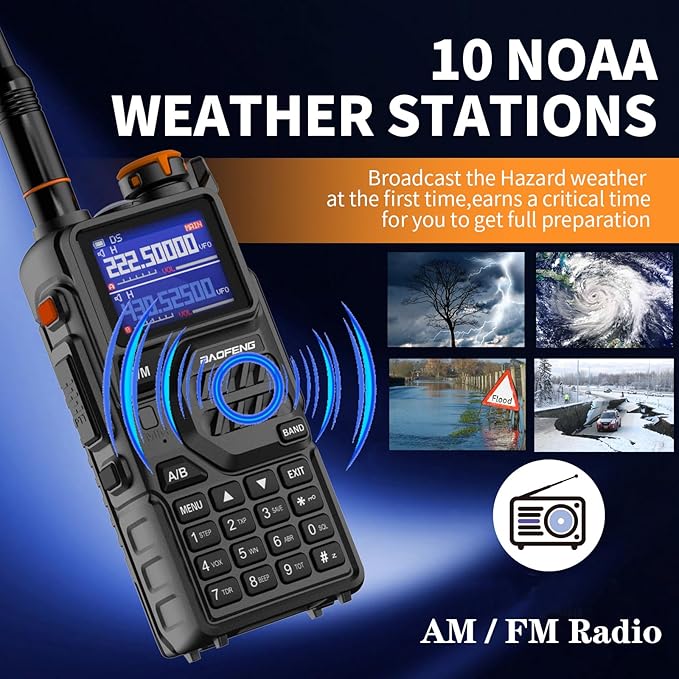BAOFENG K5PLUS Tri Band Ham Radio Handheld,Walkie Talkies Long Range NOAA Weather Receiver High Power Two Way Radios with One Key Frequency Match,USB C Charger,999CH with Extra 2500mAh Battery 2 Pack