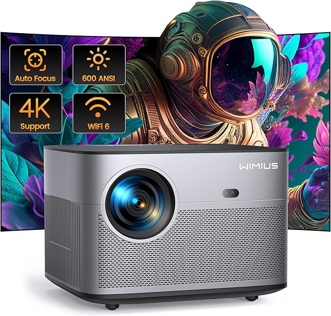 [Auto Focus/Keystone] 4K Projector with WiFi 6 and Bluetooth 5.2, FHD Native 1080P WiMiUS P64 Outdoor Movie Proyector, 50% Zoom, Home Projector Compatible with iOS/Android/HDMI/TV Stick