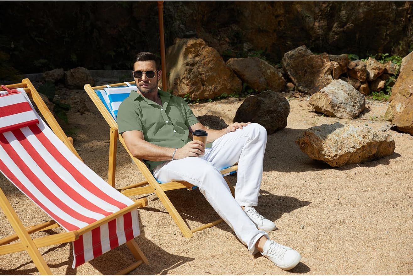 Vssjavun Mens Short Sleeve Button Down Shirts Casual Cotton Shirt Summer Beach Tops with Pocket