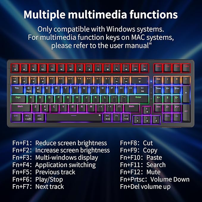 Newmen GM328 Gaming Mechanical Keyboard,18 LED Backlit Effects, 100 Keys, Wired Mechanical Keyboard with Linear Red Switch, Double-Shot Keycaps,Gaming Keyboards Compact Design for Gamers and Work