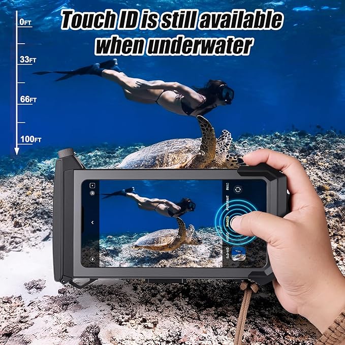 Waterproof Phone Case for Snorkeling & Diving (98ft/30m), Professional Waterproof Diving Case for Underwater Photo&Video, Universal Underwater Touchscreen Case Compatible with iPhone Black