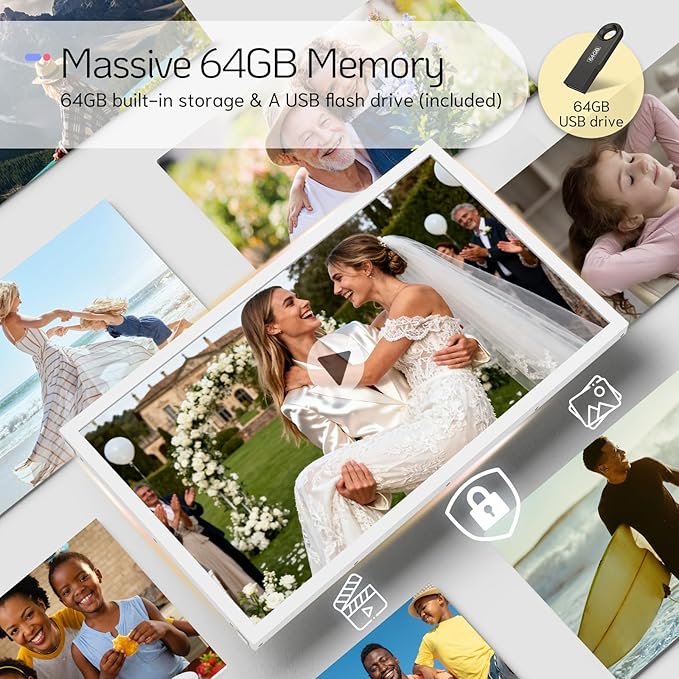 NexFoto Touchscreen Digital Picture Frame Large 21.5 Inch, FHD WiFi Digital Photo Frame 64GB, Add Photos from Google Photos, Upload via App/USB/Micro SD, Gifts for Wedding, Housewarming, White