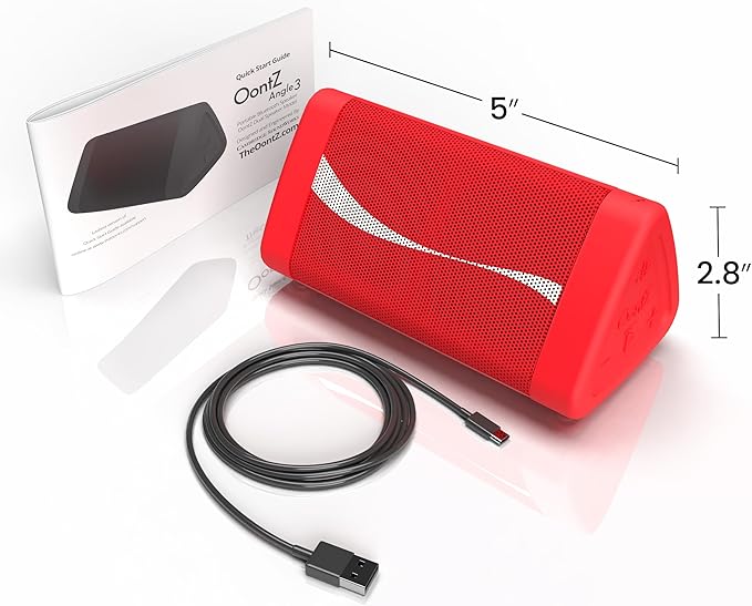 Oontz Upgraded Angle 3 Portable Bluetooth Speaker 5.0, 2 Pack - 10W Sound, 14-Hr Battery, 100ft Wireless Range, IPX5 Water-Resistant, Budget Small Speaker for Travel, Outdoor or Home (Coca-Cola Red)