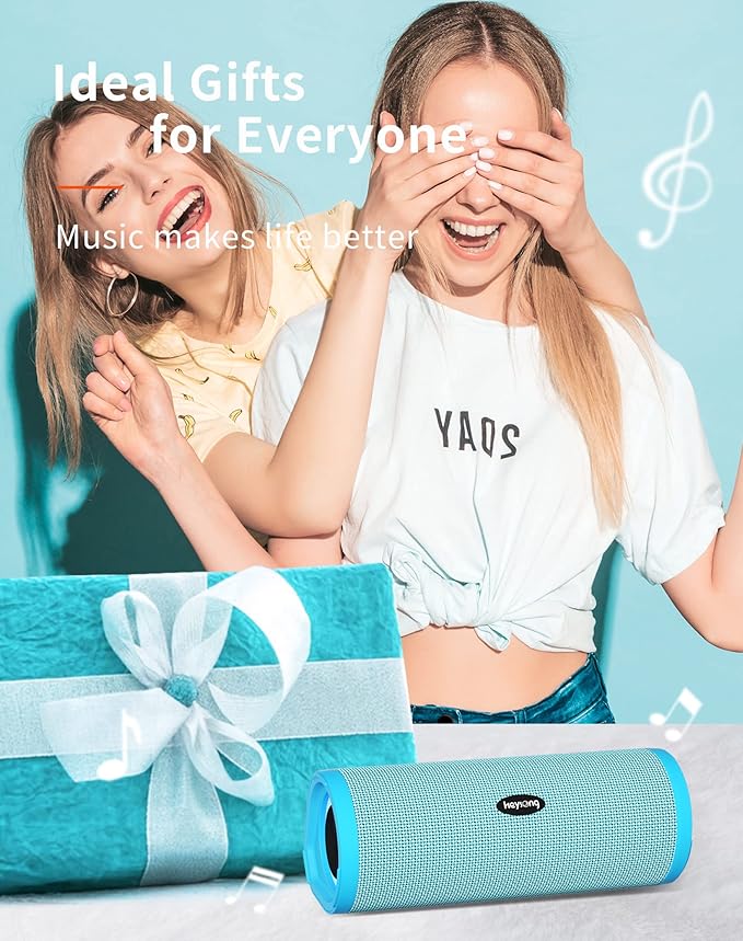 HEYSONG Portable Bluetooth Speaker, Waterproof Wireless Shower Speakers with Good Bass, IPX7 Floating, 5000mAh, TF Card, Loud Sound for Beach, Pool, Kayak Accessories, Gifts for Women, Girl-Sky Blue