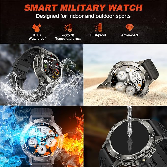 Smart Watch for Men Fitness Tracker: Bluetooth Waterproof Make Answer Call Digital Mens Watches Running Smartwatch for Android Phones iPhone Samsung Compatible Step Pedometer Sleep Heart Rate Monitor
