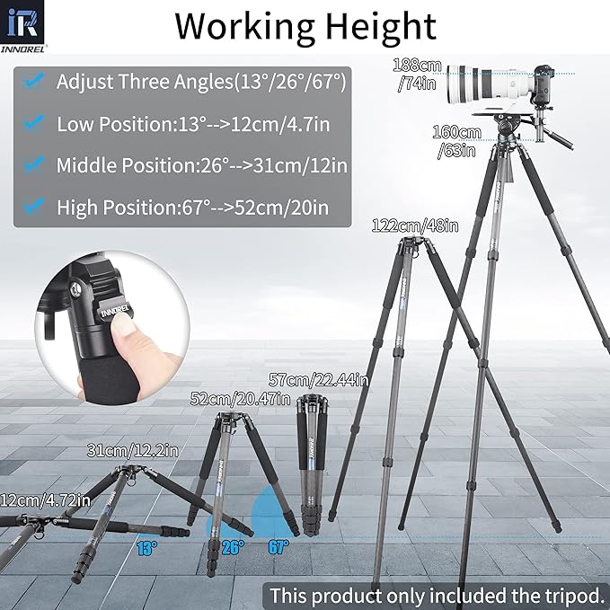 INNOREL RT80C Carbon Fiber Tripod - Professional Birdwatching, Heavy Duty Camera Stand (Max Tube 32mm, Bowl Adapter Included, 20kg Max Load)