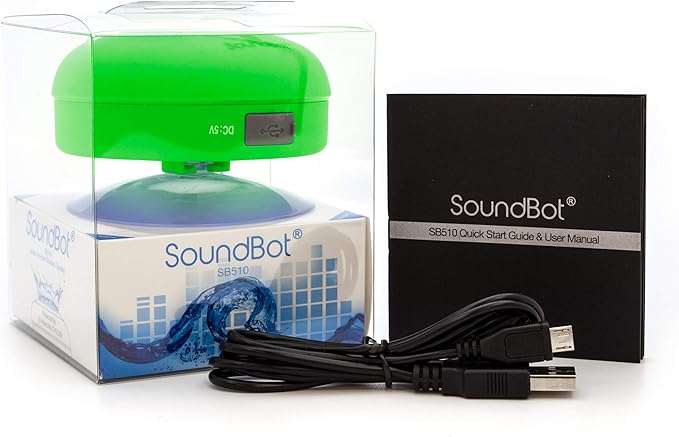 Soundbot SB510 HD Water Resistant Bluetooth Shower Speaker, Handsfree Portable Speakerphone with Built-in Mic, 6hrs of Playtime, Control Buttons and Dedicated Suction Cup for Showers (Green)