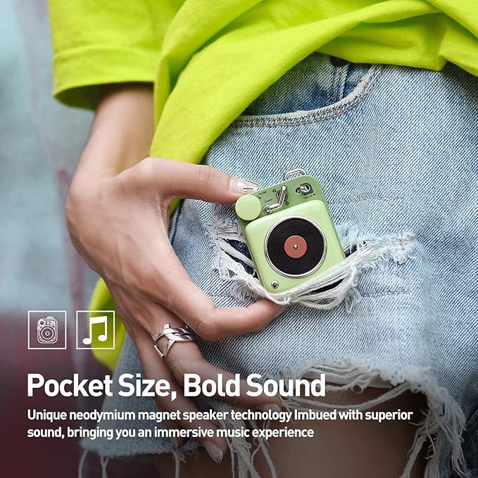 Muzen Mini Bluetooth Speaker, Button Small Cute Portable Metal Retro Wireless Speaker with Loud Volume Great Sound and Portable Lanyard & Gift Bag for Office Classic Vintage Decor