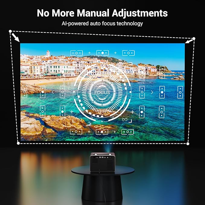 2000 ANSI Netflix Officially Licensed 4K Full HD Outdoor Projector, HAPPRUN Projector with Wifi and Bluetooth, Built-in Apps, Auto Focus, Smart Projector for Movie/Home Theater/Indoor/PS5/PC/Phone