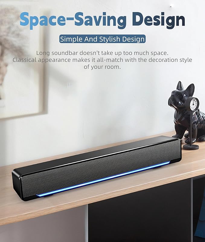 Soundbar,USB Wired SoundBar,Music Player with Bass Surround,Stereo USB Powered Mini Soundbar Speakers with 3.5mm Input for PC Tablets Laptop Desktop Projector Cellphone for Home Theater(Black)