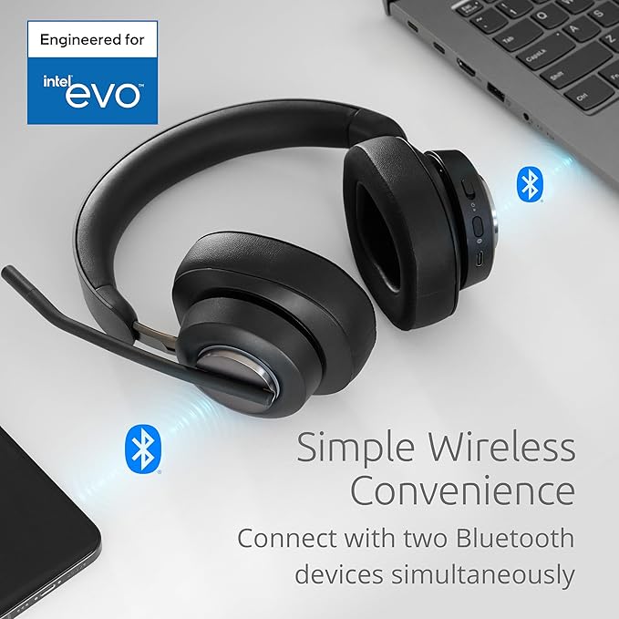 Kensington AH3X Bluetooth Headset, Wireless Over-Ear Headset, Boom Microphone, LED Indicator, Earcup Controls (K83455WW)