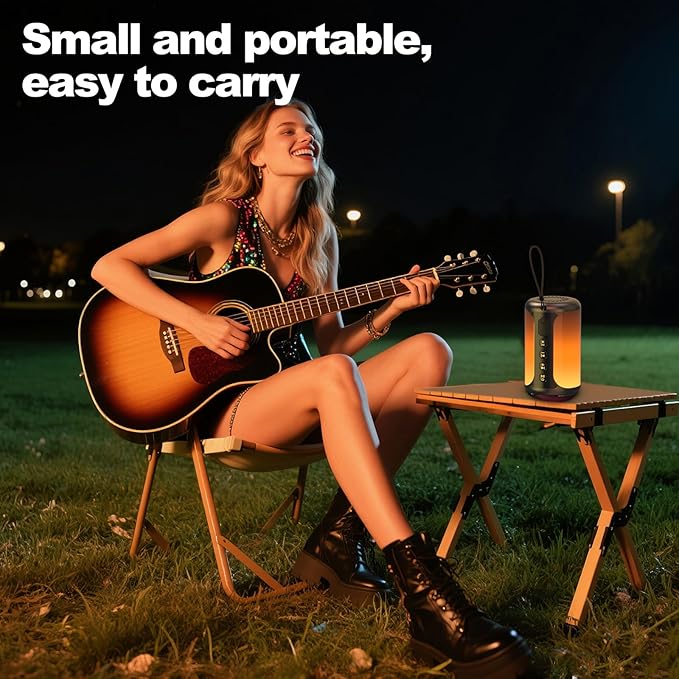 Portable Bluetooth Speaker, Bluetooth Speaker 5.4, Stocking Stuffers, Powerful Crystal Clear Sound, IPX7 Waterproof, 8 Lighting Effects, TWS Paring, Small Wireless Speaker for Outdoor
