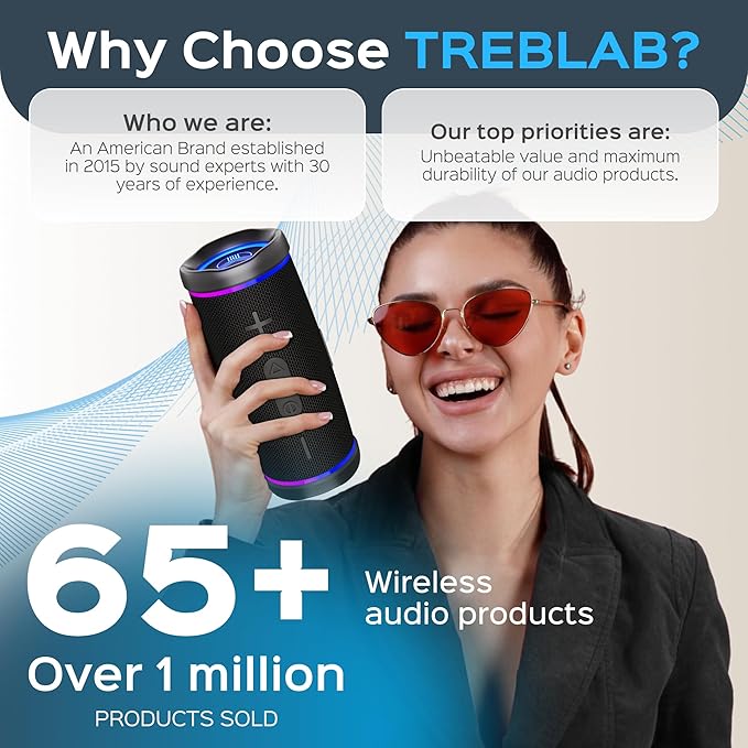 TREBLAB HD77 Portable Bluetooth Speaker - Loud 360° HD Surround Sound, Wireless Dual Pairing, 25W Powerful Bass, 20H Battery, Best for Outdoor Sports - True IPX6 Waterproof (Renewed)