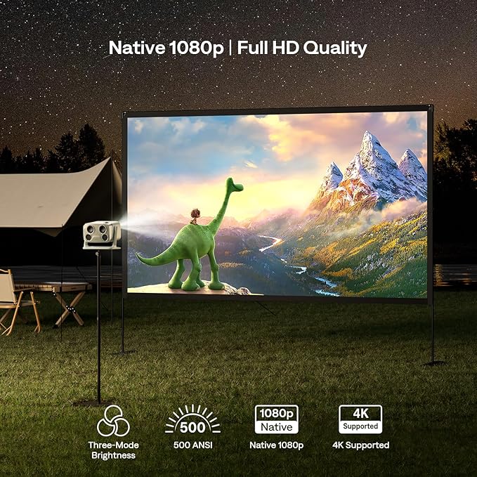 Aurzen BOOM mini Google TV 4K Supported Smart Portable Projector with WiFi and Bluetooth, Outdoor & Home Movie Projector with 20W Speakers DoIby Audio, Real-Time Focus, 500 ANSI Lumens, Green