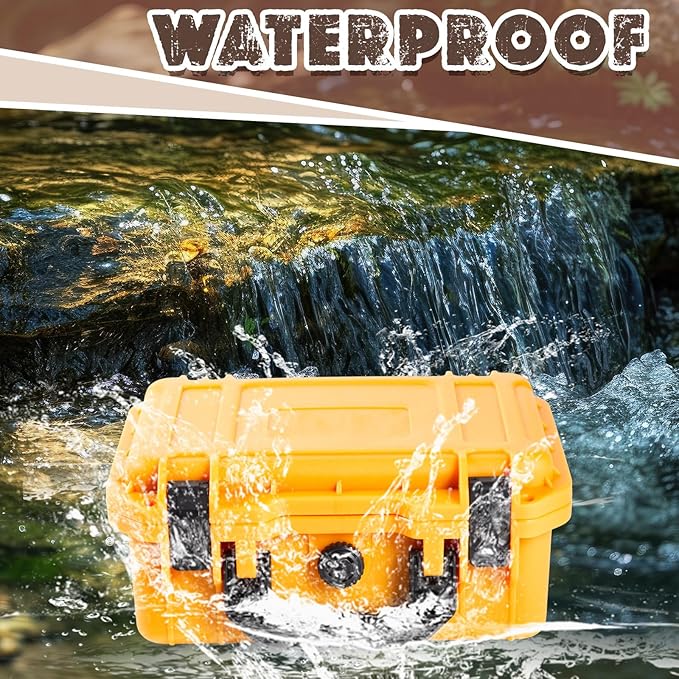 14.3 x 11.4 x 4.5 Inch Waterproof Hard Case with DIY Customizable Foam Insert Portable Protective Case with Knife for Camera Drones Equipments Tools Test Instruments (Yellow)