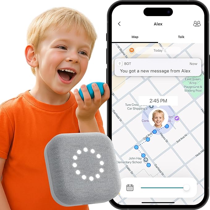 BoT Talk GPS Tracker for Kids with 2-Way Voice Messaging - Screen-Free, Smart AI Alerts, Real-Time Location, 7-Day Battery Life, Made in Japan, Monthly Plan Required